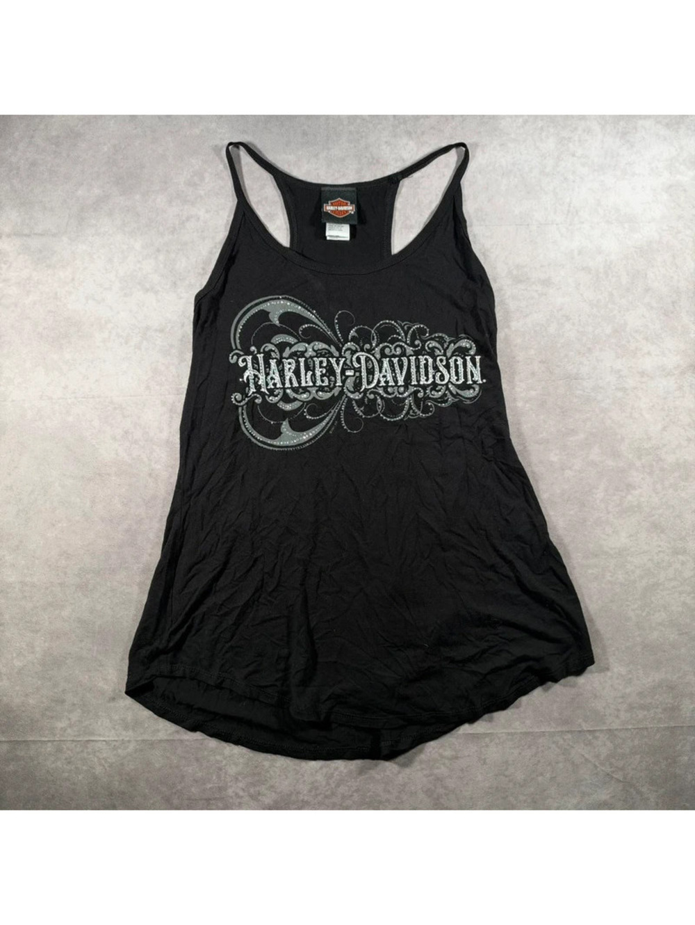 Harley Davidson Womens Rhinestone Graphic Racerback Tank Top Black Medium